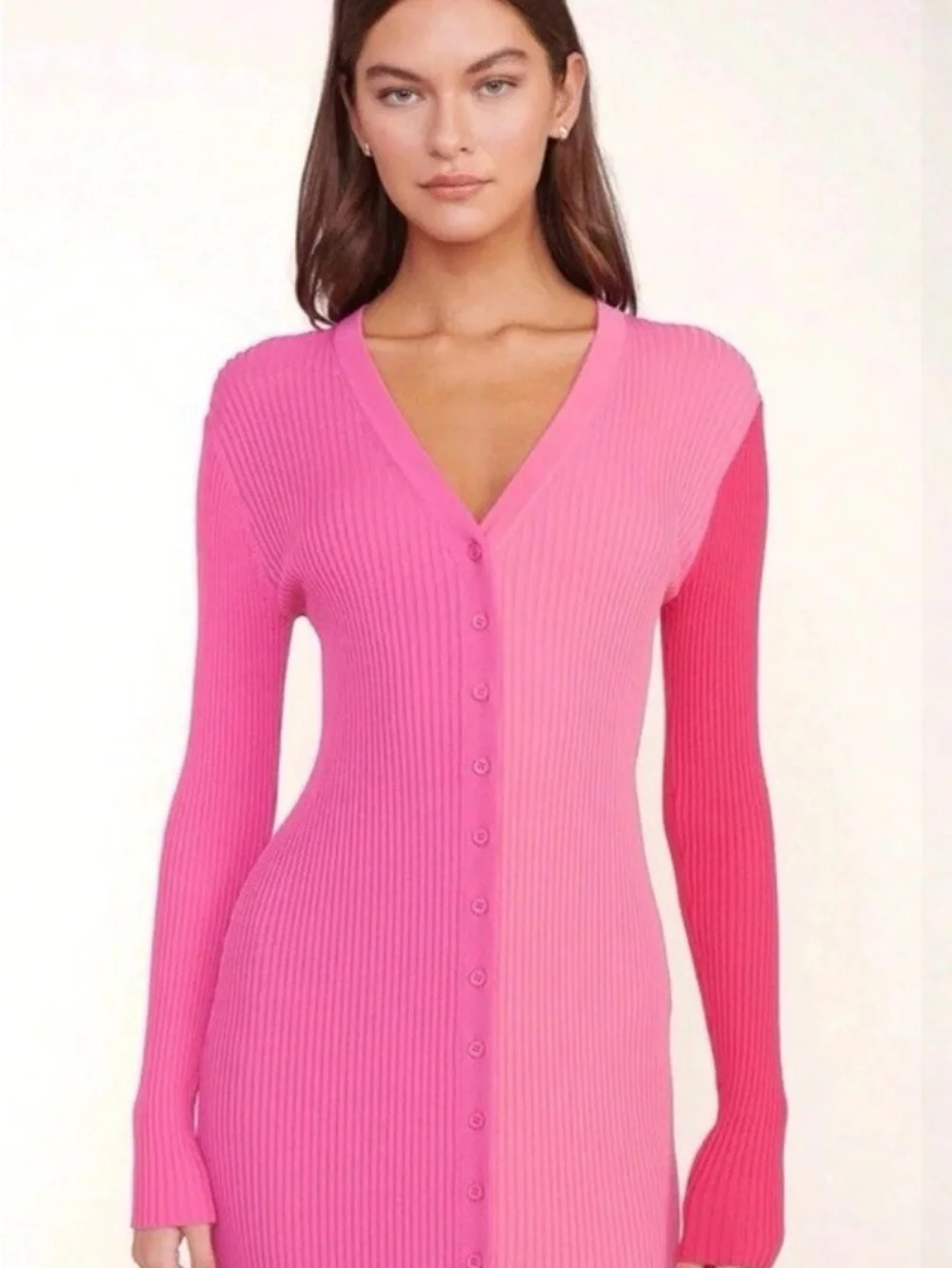 STAUD Shoko Pink Quartz ribbed-knit midi dress Sz XS - Picture 2 of 5